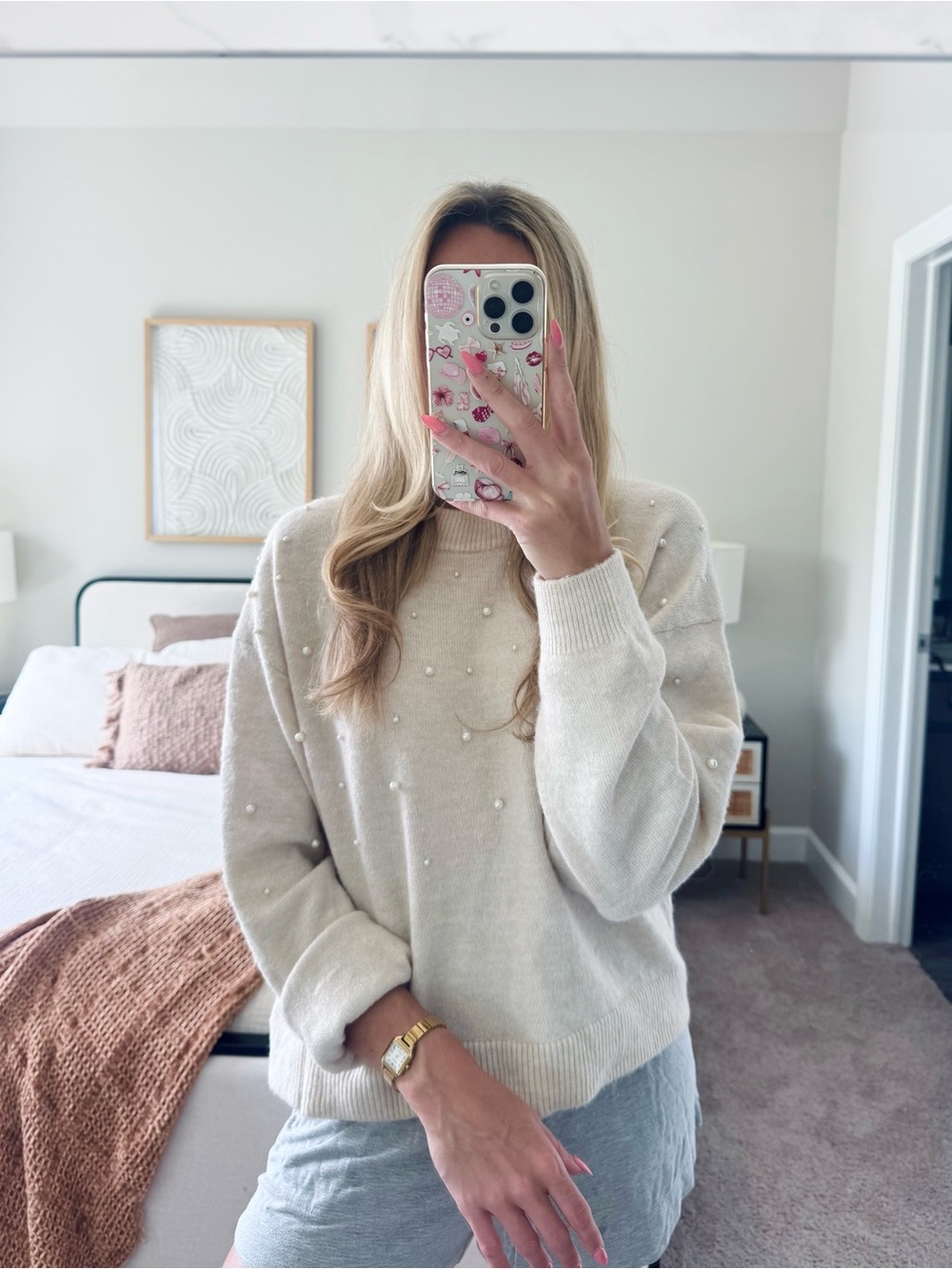 H&M Cream Pearl Beaded Sweater | Size M